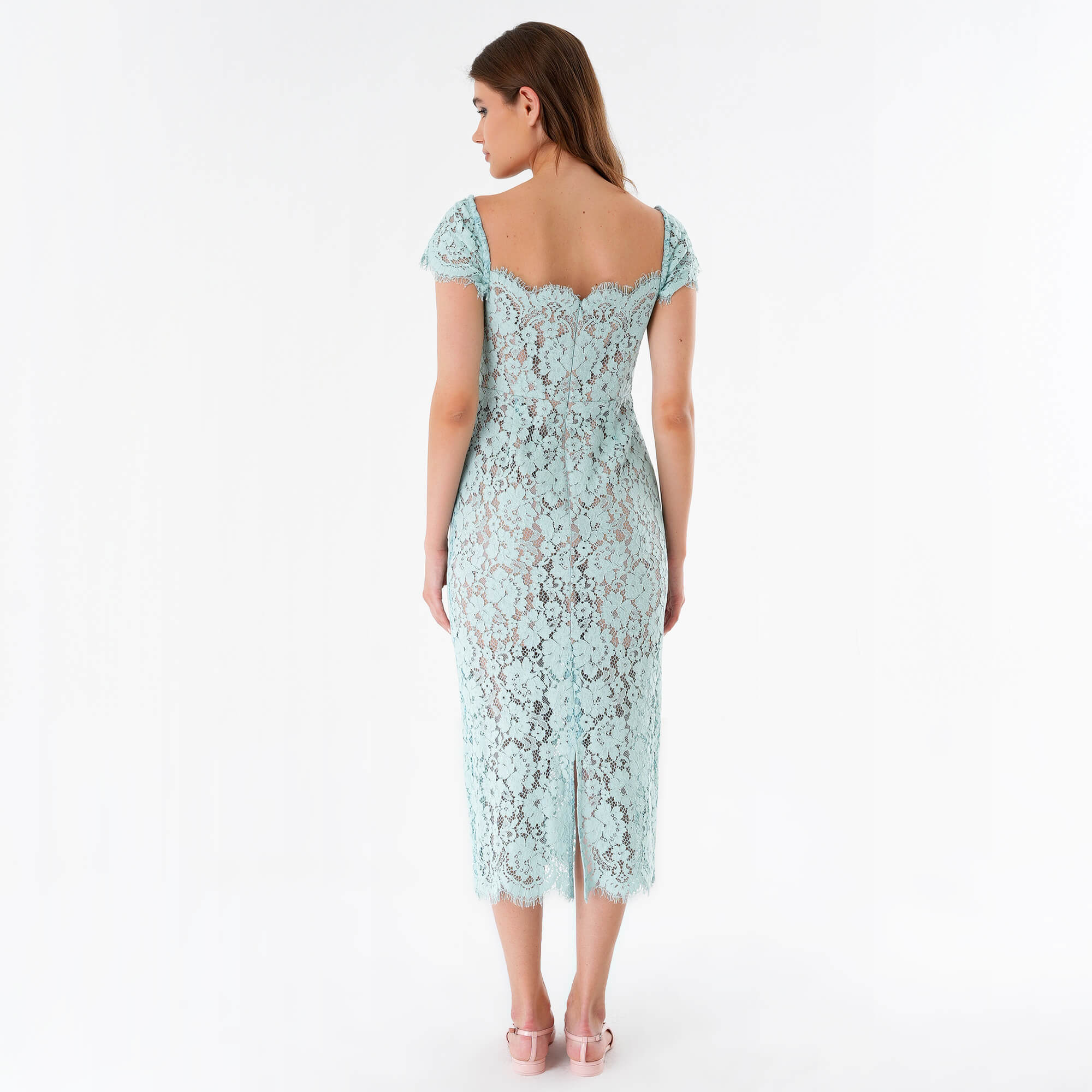 Self Portrait - Baby Blue Embellished Lace Midi Dress UK12Us8